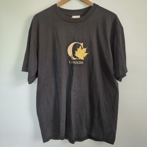 Vintage‎ Black Canada Tourism Tee Shirt Black Single Stitch Embroidery Cotton LG